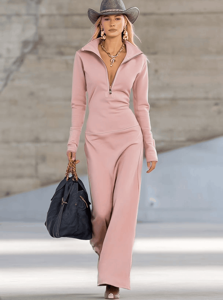 Linsay Sporty V-Neck Zip Maxi Dress