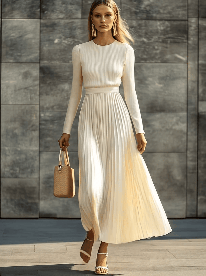 Cream Satin Knit Maxi Dress