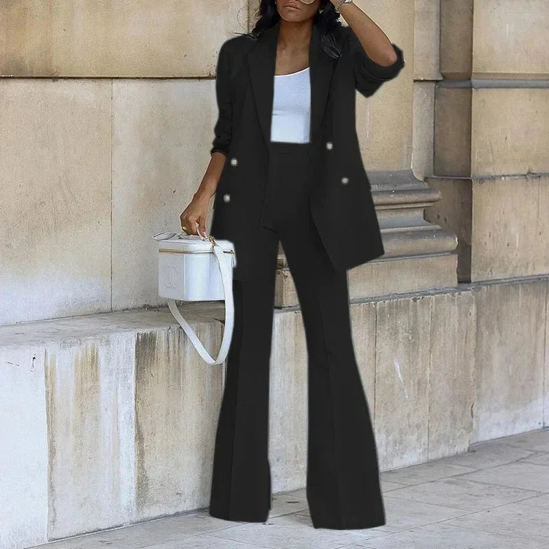 Elegant Double-Breasted Flare Suit Set