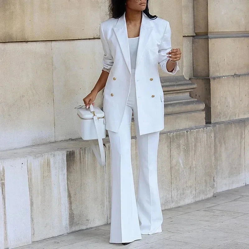 Elegant Double-Breasted Flare Suit Set
