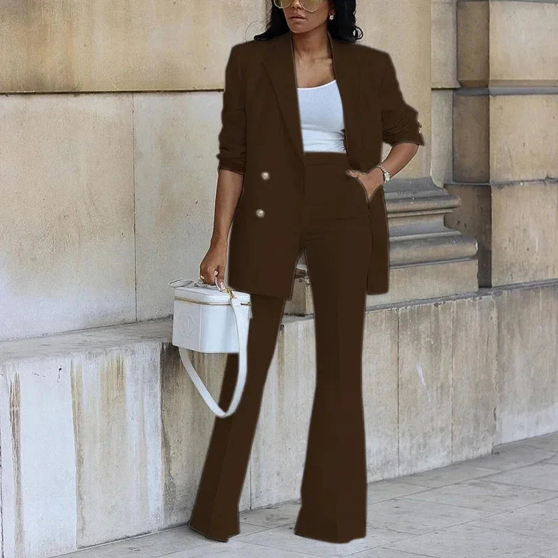 Elegant Double-Breasted Flare Suit Set