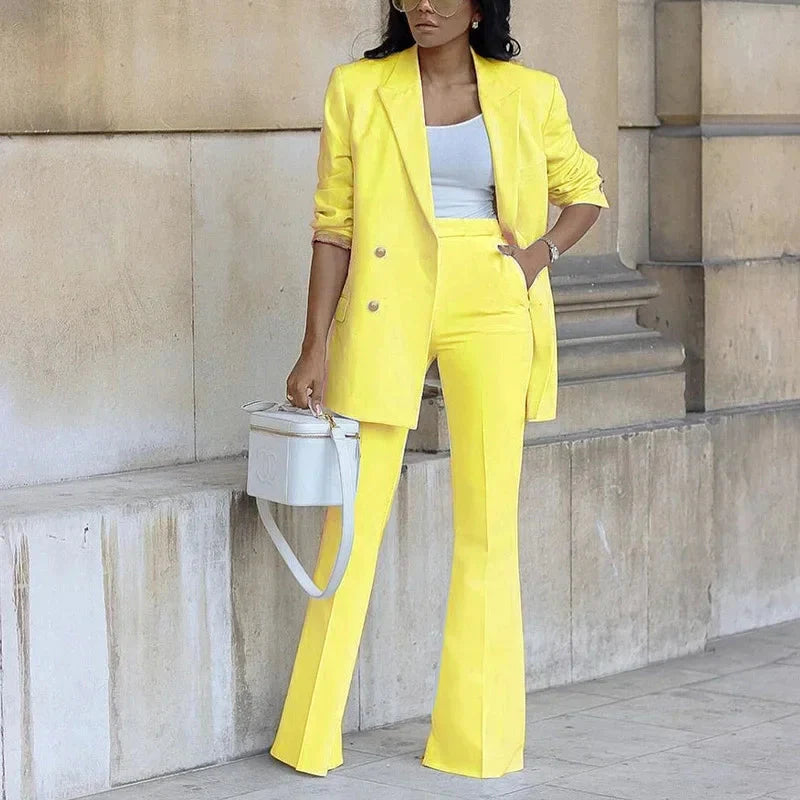Elegant Double-Breasted Flare Suit Set