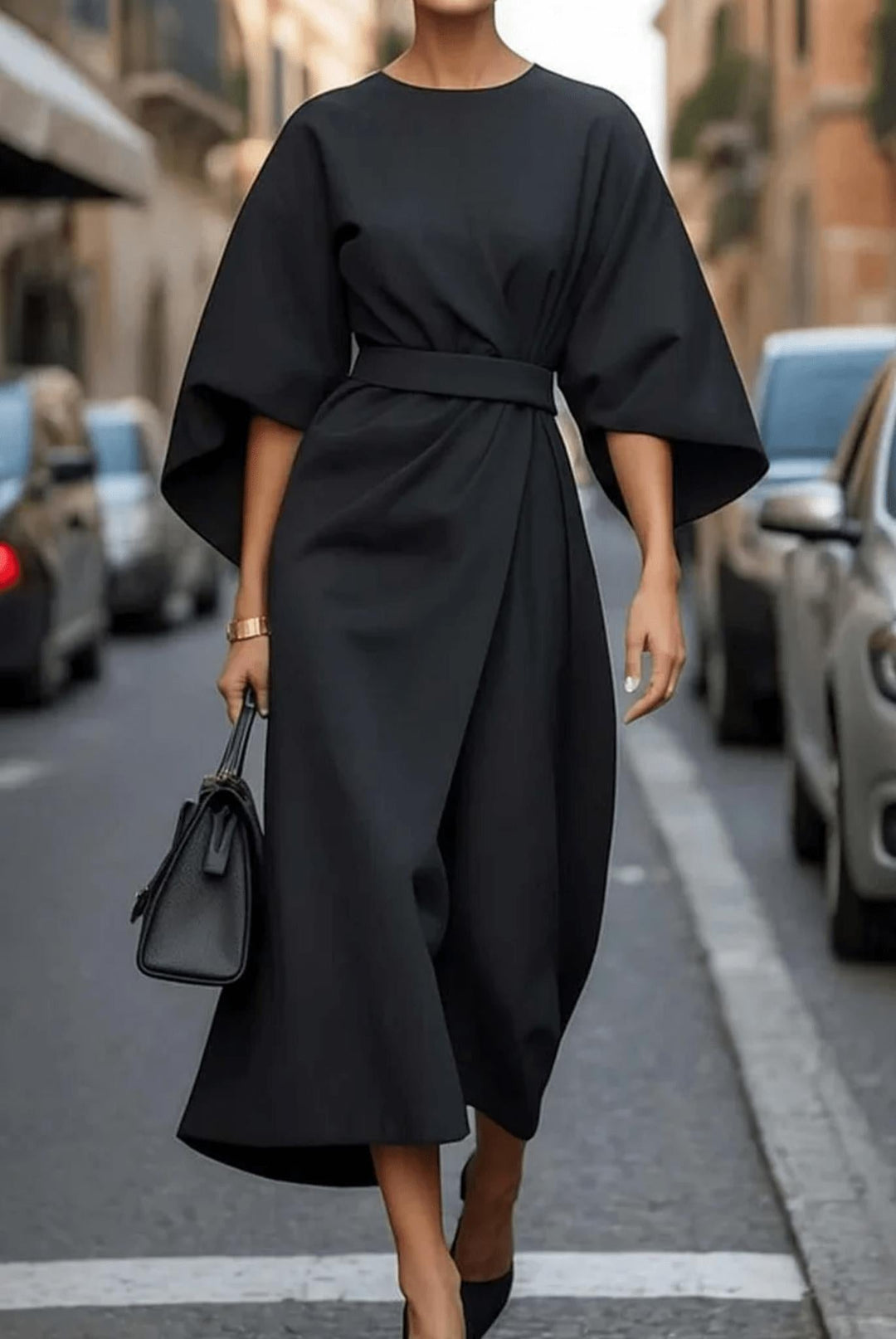 Kimono Sleeve Belted Midi Dress