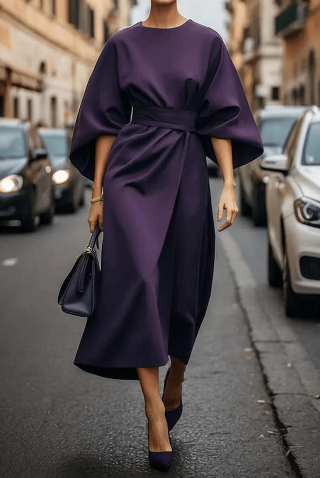 Kimono Sleeve Belted Midi Dress