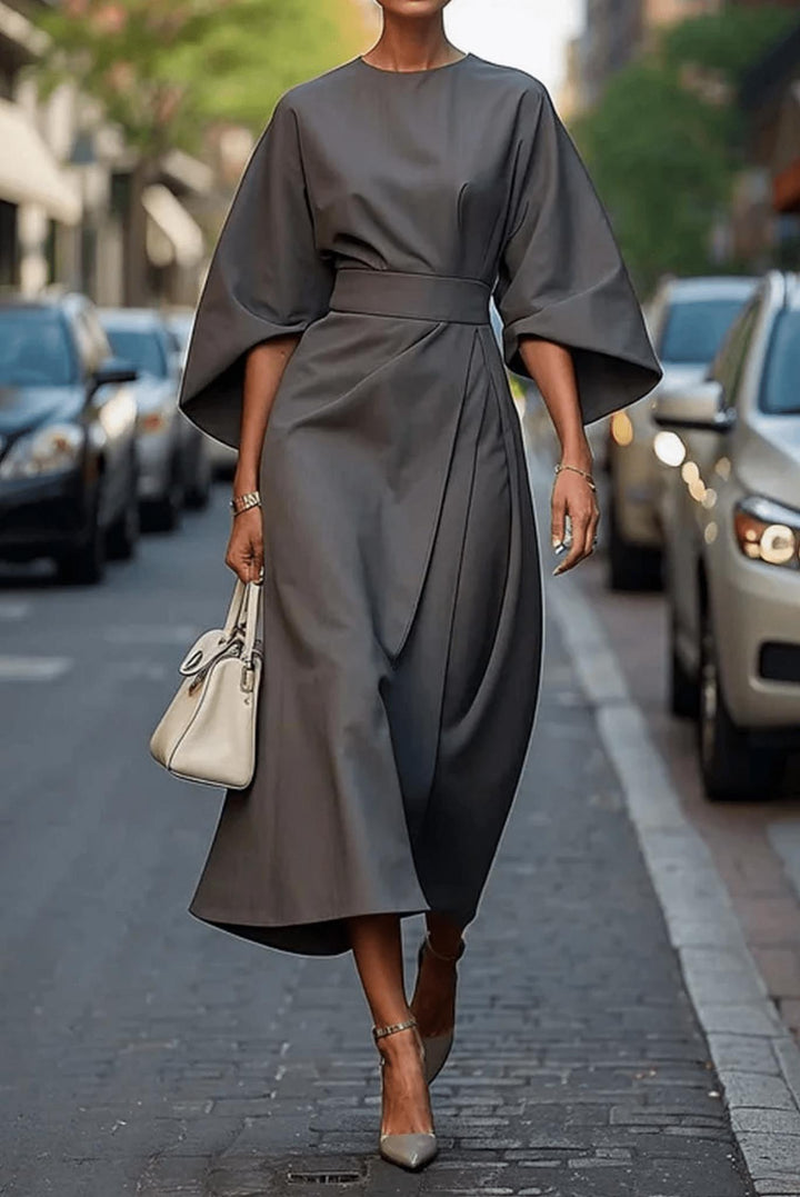 Kimono Sleeve Belted Midi Dress
