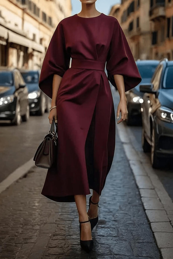 Kimono Sleeve Belted Midi Dress
