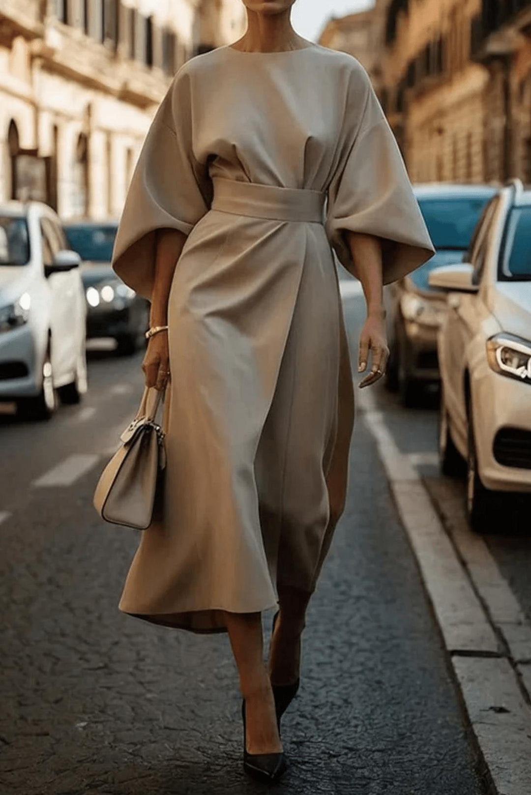 Kimono Sleeve Belted Midi Dress