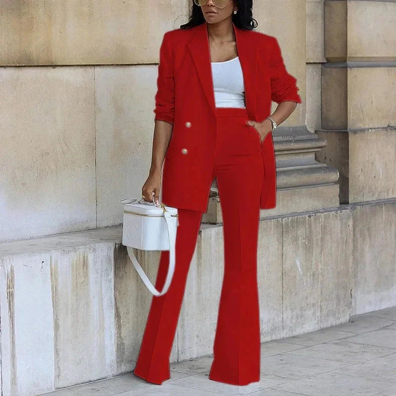 Elegant Double-Breasted Flare Suit Set