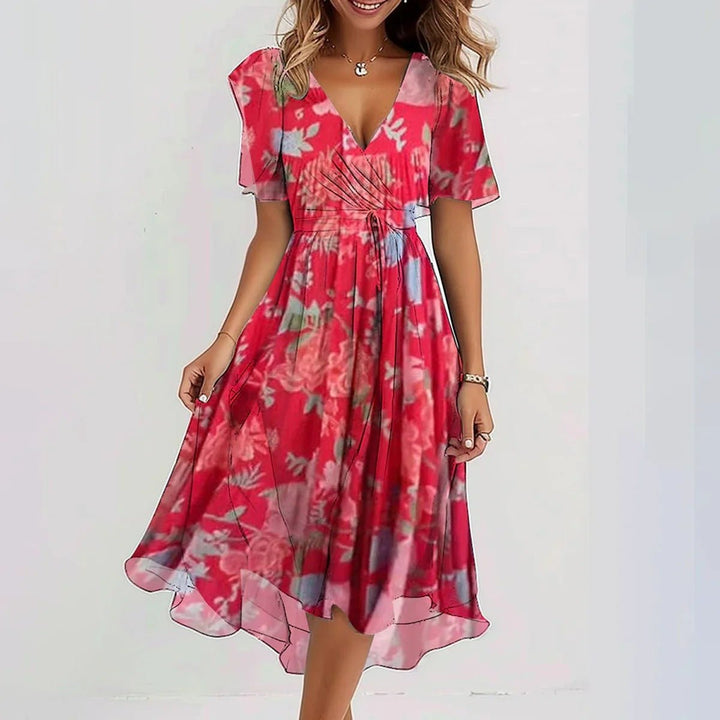 Floral Chiffon Midi Dress – Boho Spring