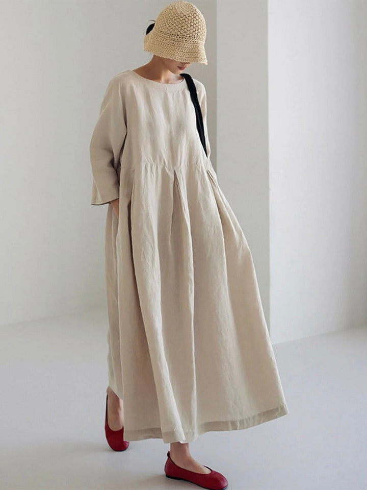 Relaxed Midi Dress | Long Sleeve | Gathered Waist | Everyday Minimalist Style