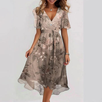 Floral Chiffon Midi Dress – Boho Spring