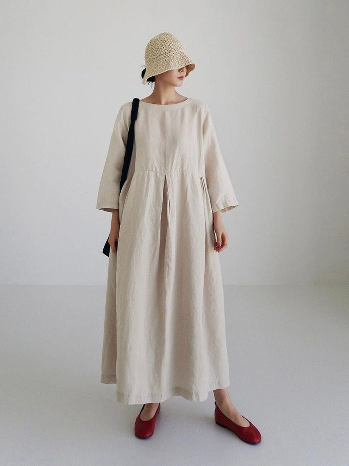 Relaxed Midi Dress | Long Sleeve | Gathered Waist | Everyday Minimalist Style