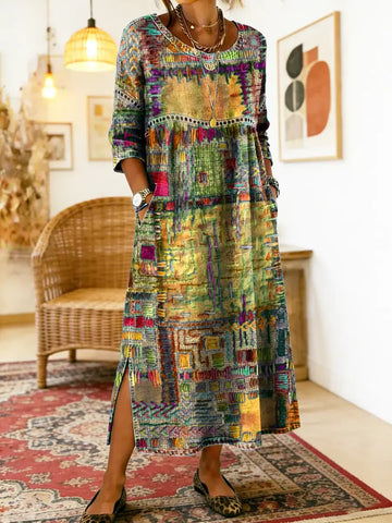 Hélène | Denim Dress with Ethnic Patchwork