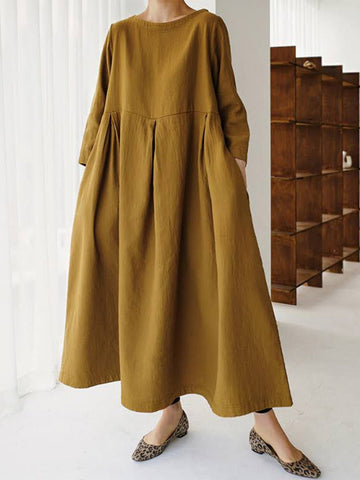 Relaxed Midi Dress | Long Sleeve | Gathered Waist | Everyday Minimalist Style