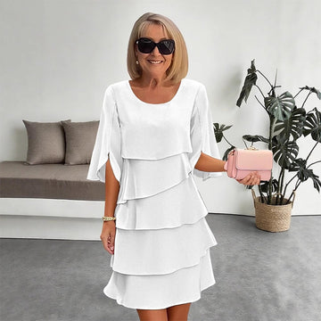 Chic Layered Dress with Puff Sleeves for Women