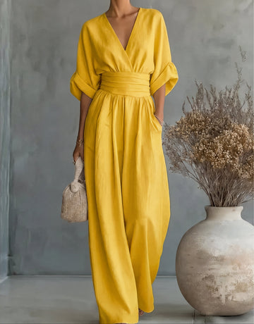 Daniela - Elegant Wide-Leg Jumpsuit with V-Neckline