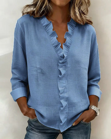 Yvonne | Blouse with Ruffles, V-Neck and Long Sleeves