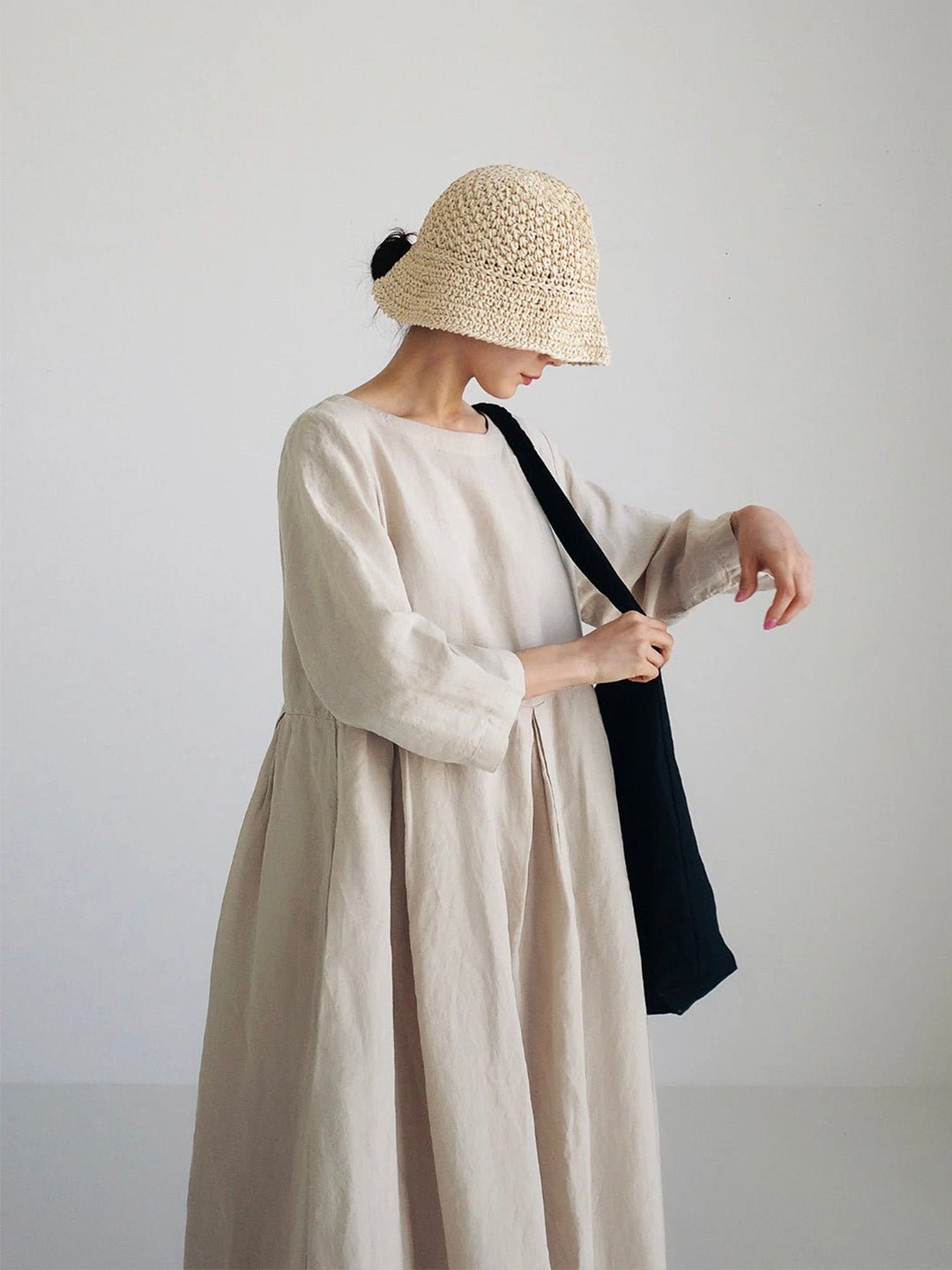 Relaxed Midi Dress | Long Sleeve | Gathered Waist | Everyday Minimalist Style