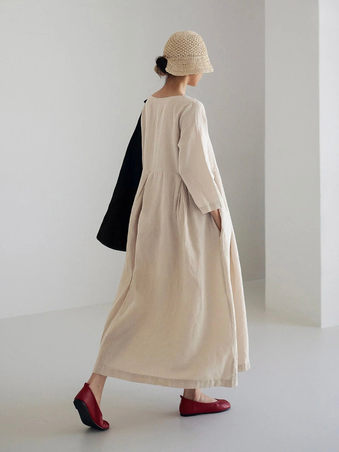Relaxed Midi Dress | Long Sleeve | Gathered Waist | Everyday Minimalist Style