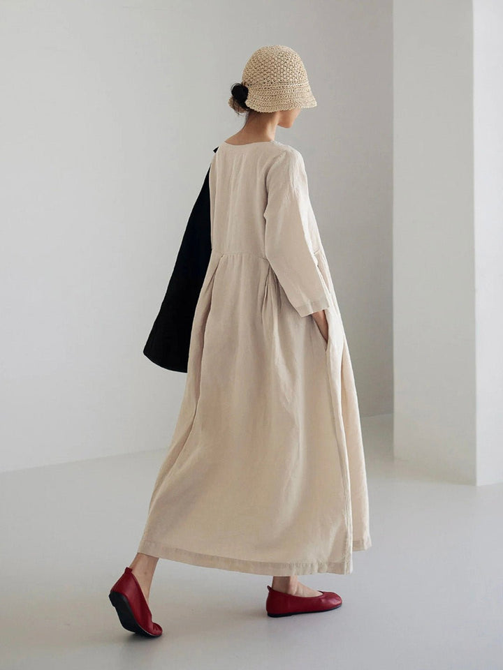 Relaxed Midi Dress | Long Sleeve | Gathered Waist | Everyday Minimalist Style