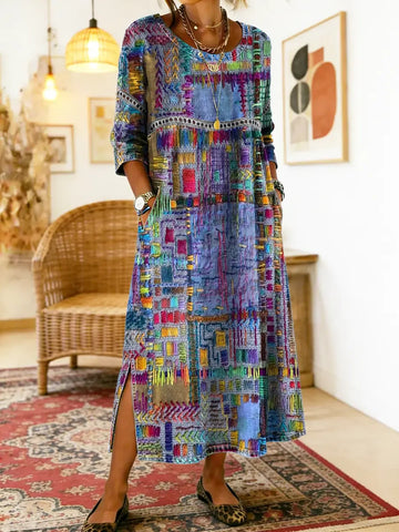 Hélène | Denim Dress with Ethnic Patchwork