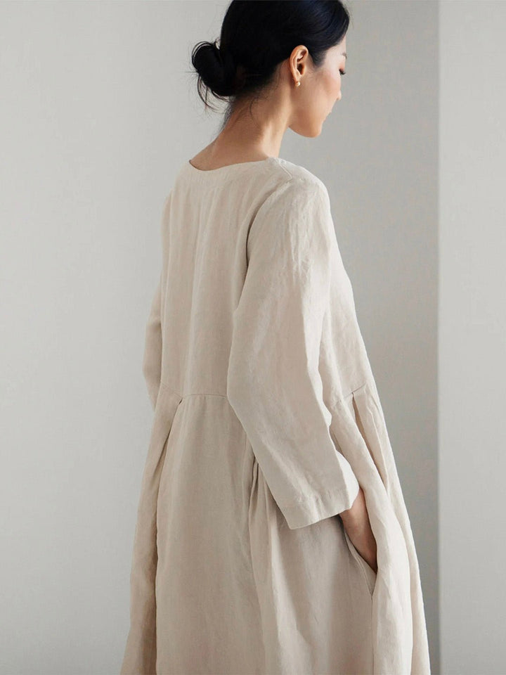 Relaxed Midi Dress | Long Sleeve | Gathered Waist | Everyday Minimalist Style