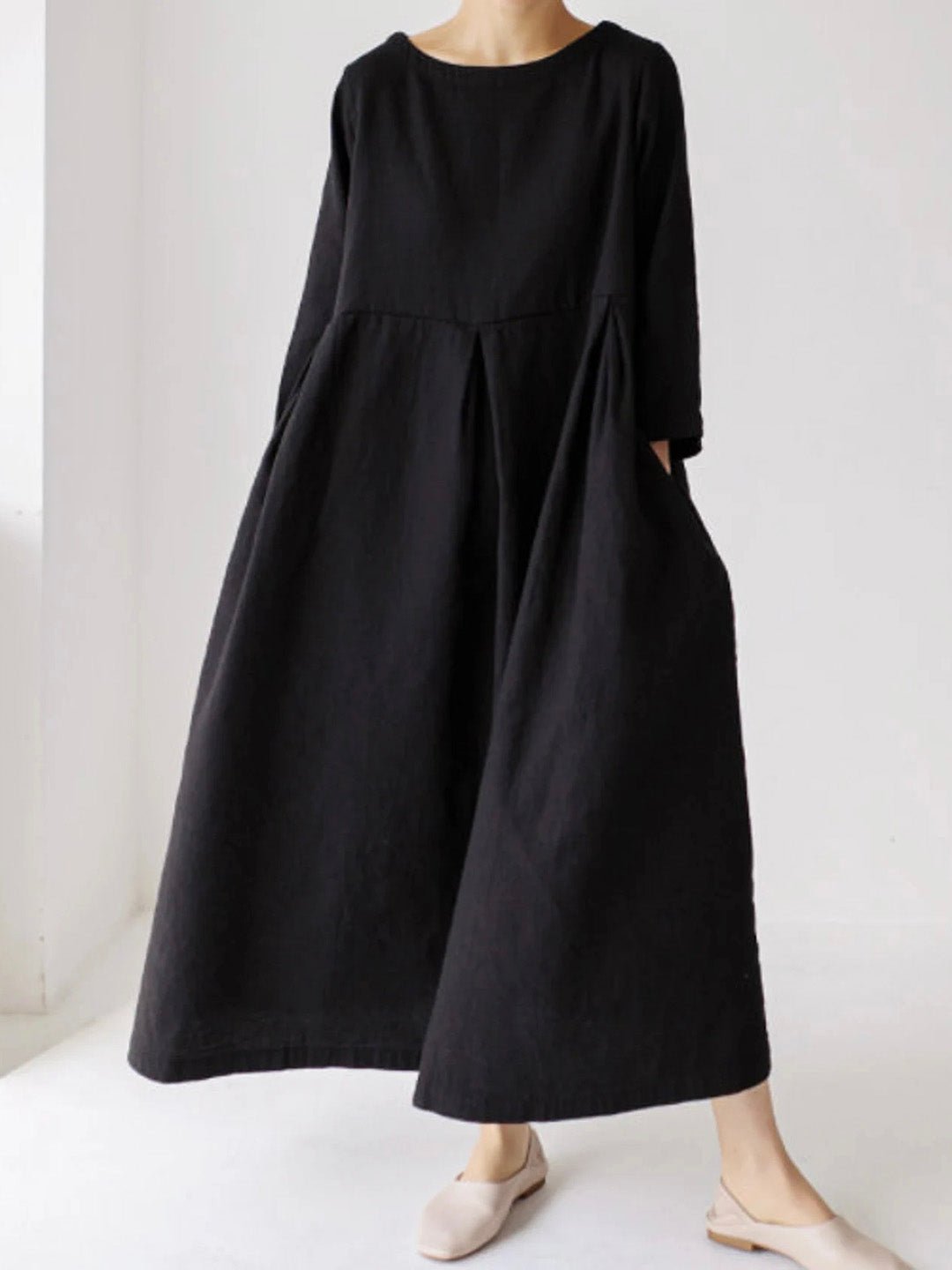 Relaxed Midi Dress | Long Sleeve | Gathered Waist | Everyday Minimalist Style