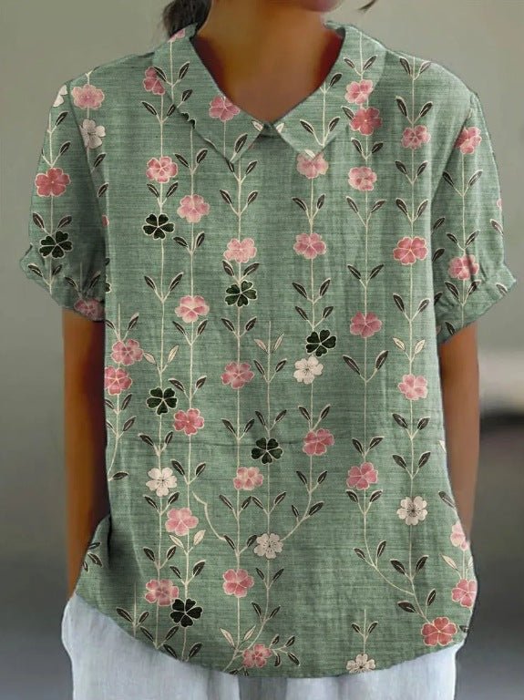 Short-Sleeve Floral Blouse | Peter Pan Collar & Lightweight Cotton | Everyday Casual