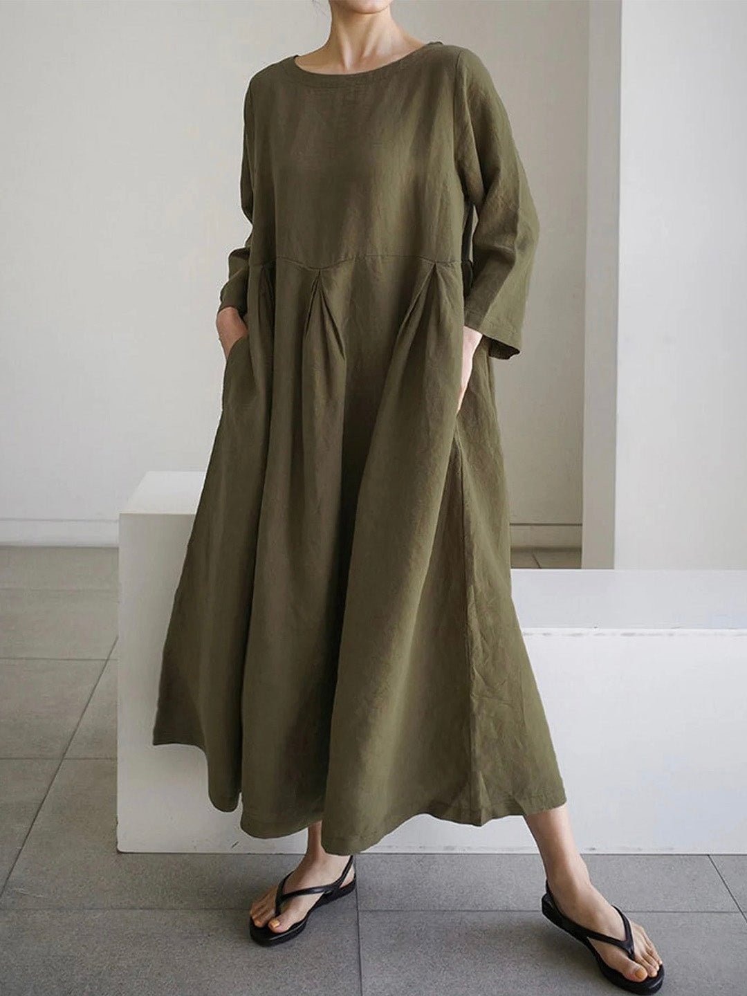 Relaxed Midi Dress | Long Sleeve | Gathered Waist | Everyday Minimalist Style