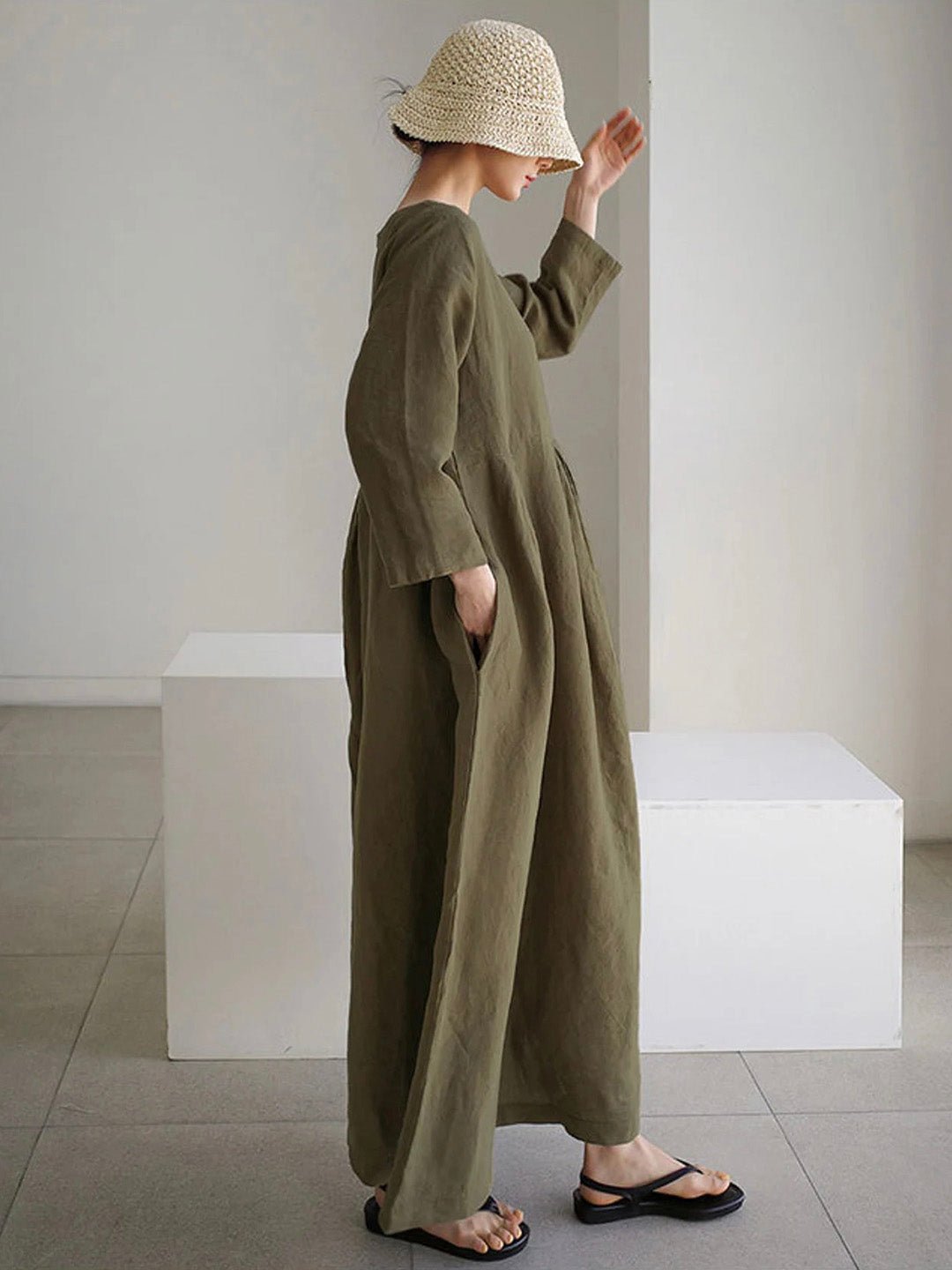 Relaxed Midi Dress | Long Sleeve | Gathered Waist | Everyday Minimalist Style