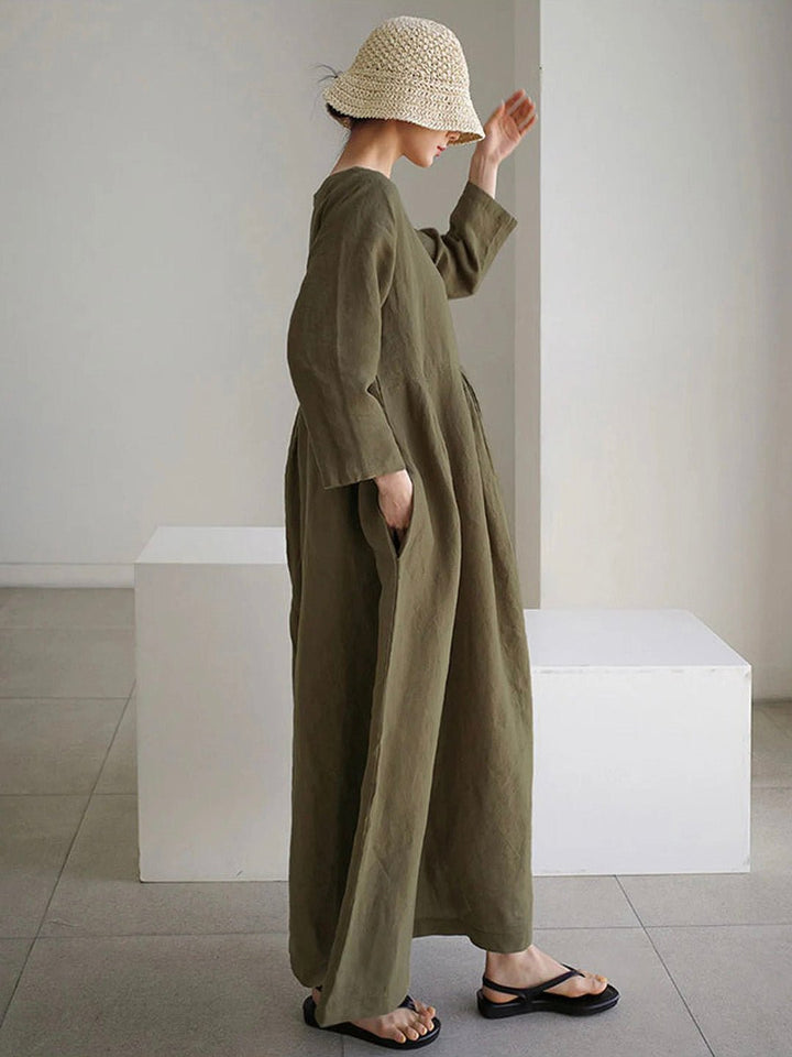 Relaxed Midi Dress | Long Sleeve | Gathered Waist | Everyday Minimalist Style