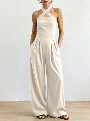 Bianca | Linen and Cotton Jumpsuit with Elegant Wrap Neckline