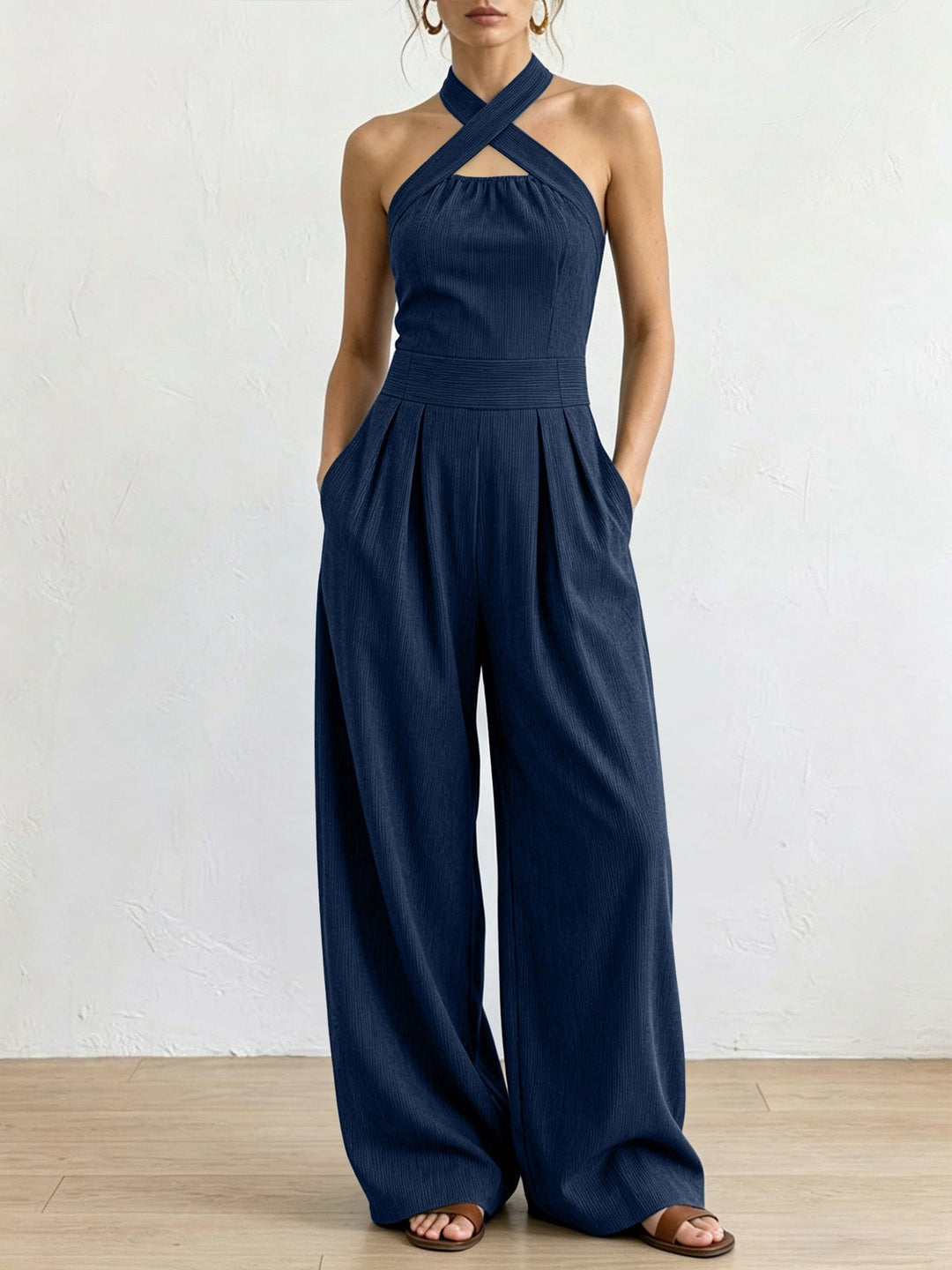 Bianca | Linen and Cotton Jumpsuit with Elegant Wrap Neckline