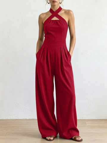 Bianca | Linen and Cotton Jumpsuit with Elegant Wrap Neckline