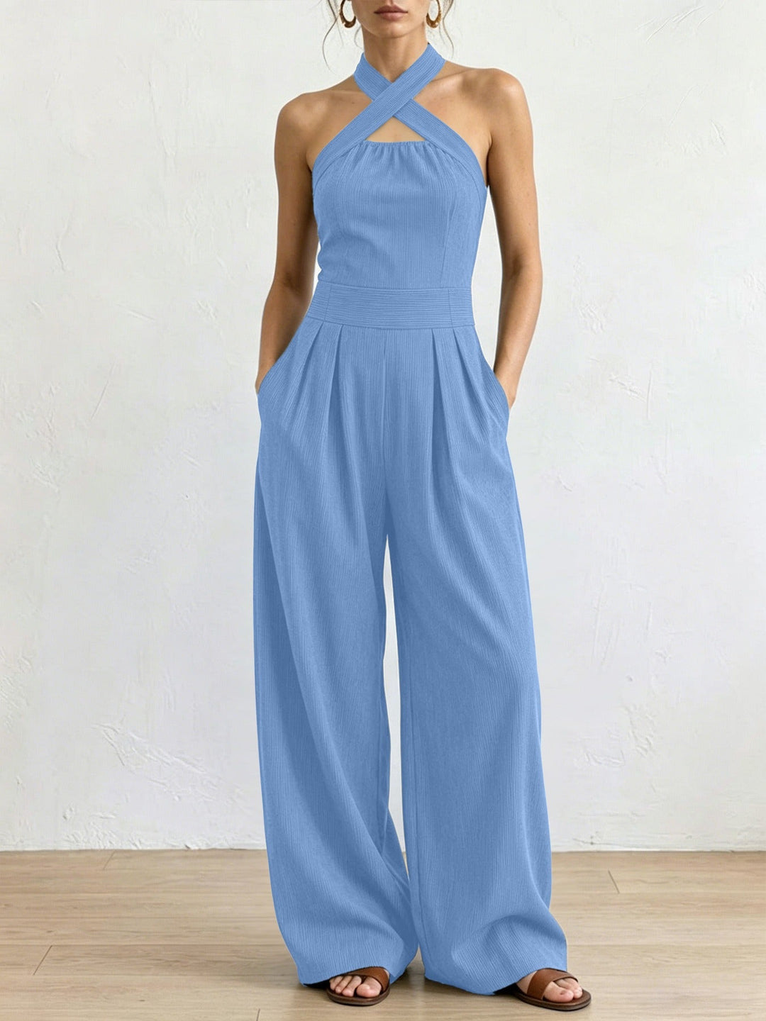 Bianca | Linen and Cotton Jumpsuit with Elegant Wrap Neckline
