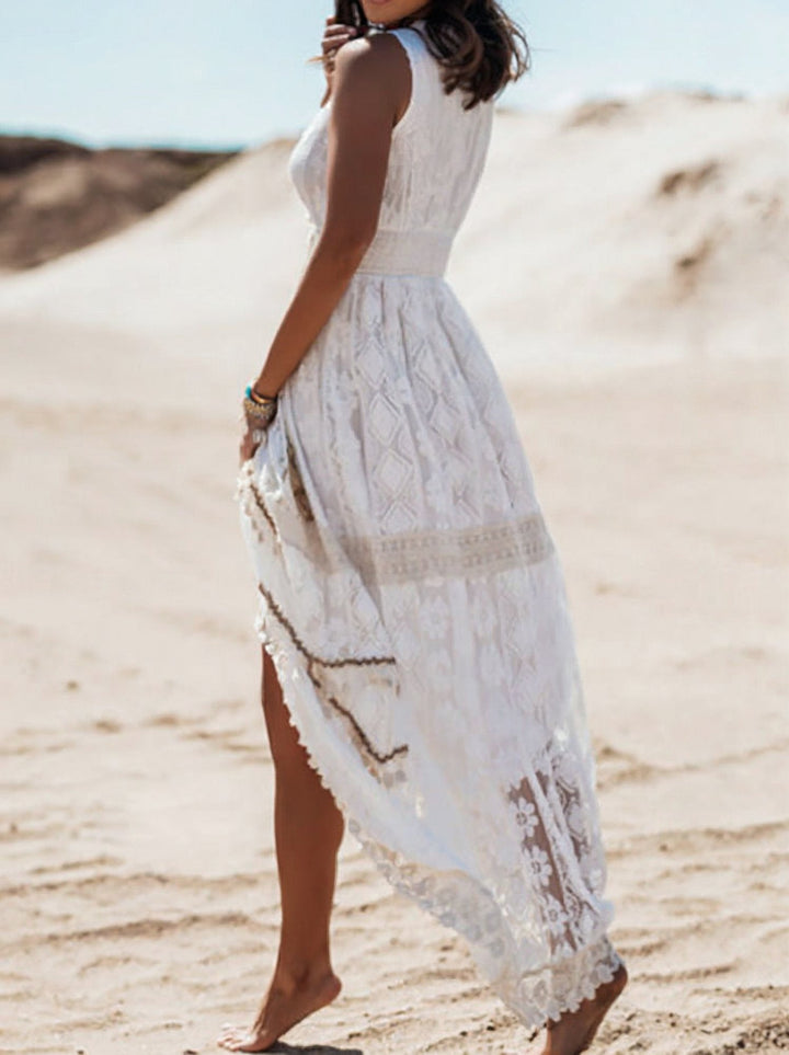 Boho Lace Maxi Dress | Sleeveless V-Neck | Lightweight Fabric | Summer Elegance
