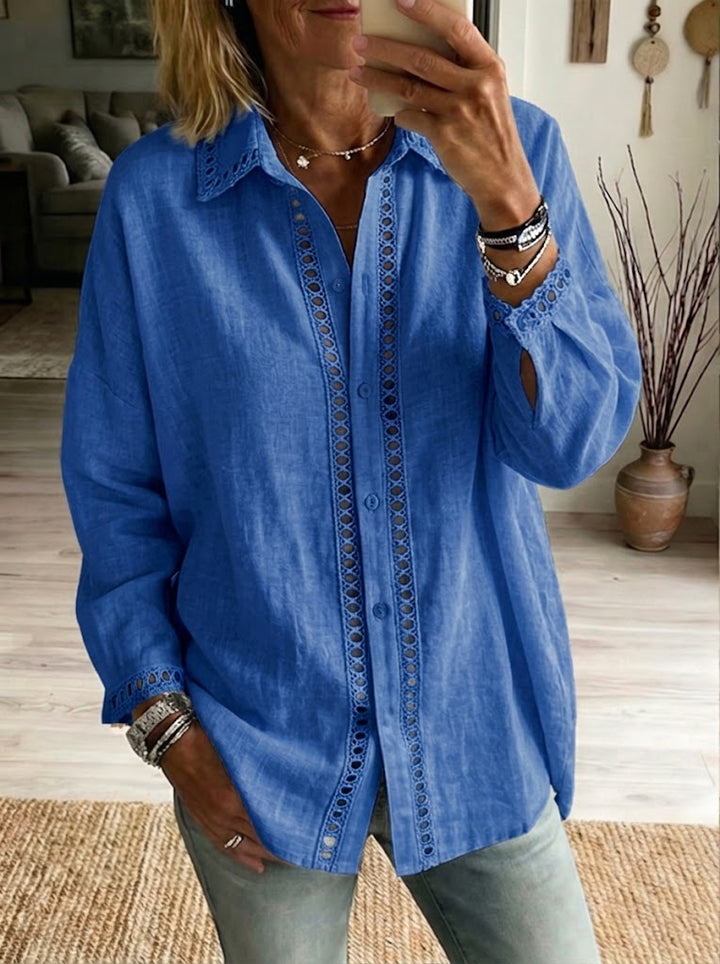 Casual Long-Sleeve Shirt with Spliced Cutout Webbing Detail