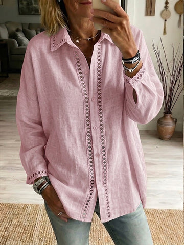 Casual Long-Sleeve Shirt with Spliced Cutout Webbing Detail
