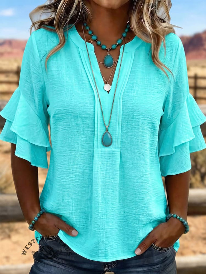 Vintage Art Patchwork Ruffles Shirt