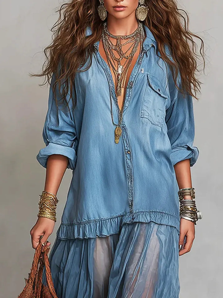Women's Retro Lapel | Artistic Casual Long Dress