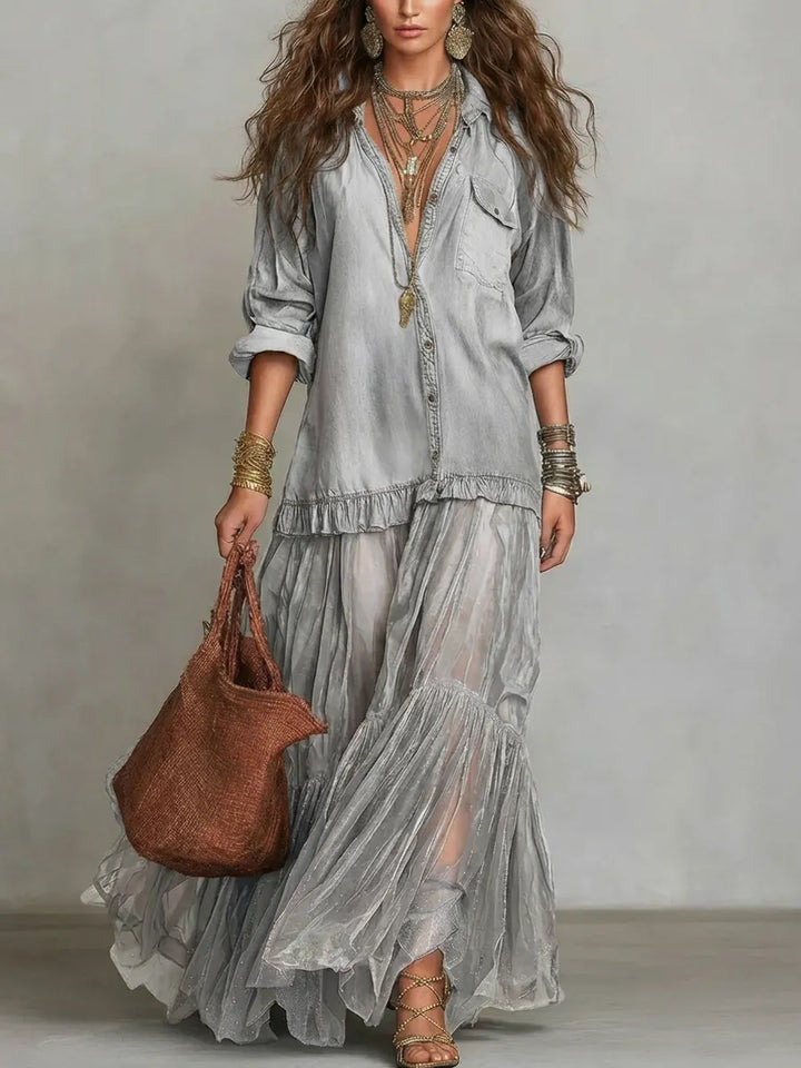 Women's Retro Lapel | Artistic Casual Long Dress