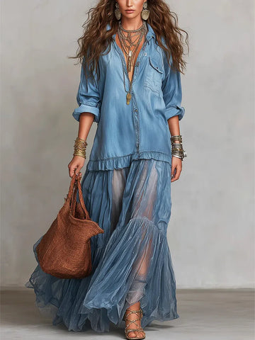 Women's Retro Lapel | Artistic Casual Long Dress