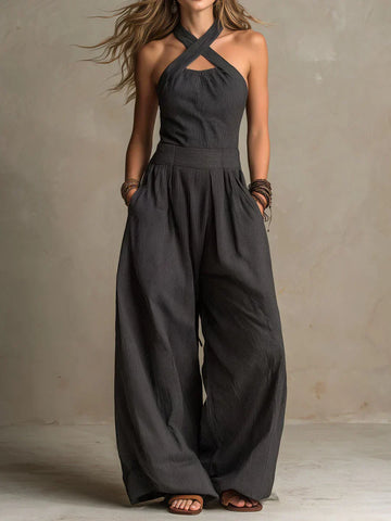 Bianca | Linen and Cotton Jumpsuit with Elegant Wrap Neckline