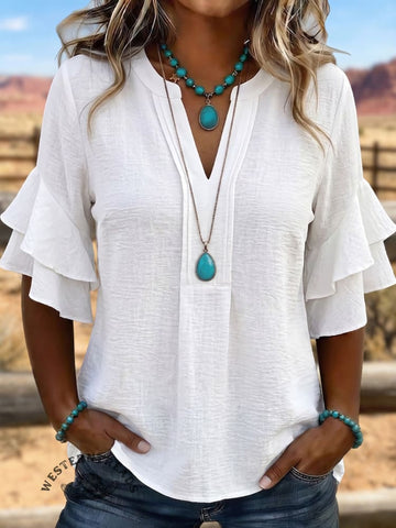 Vintage Art Patchwork Ruffles Shirt