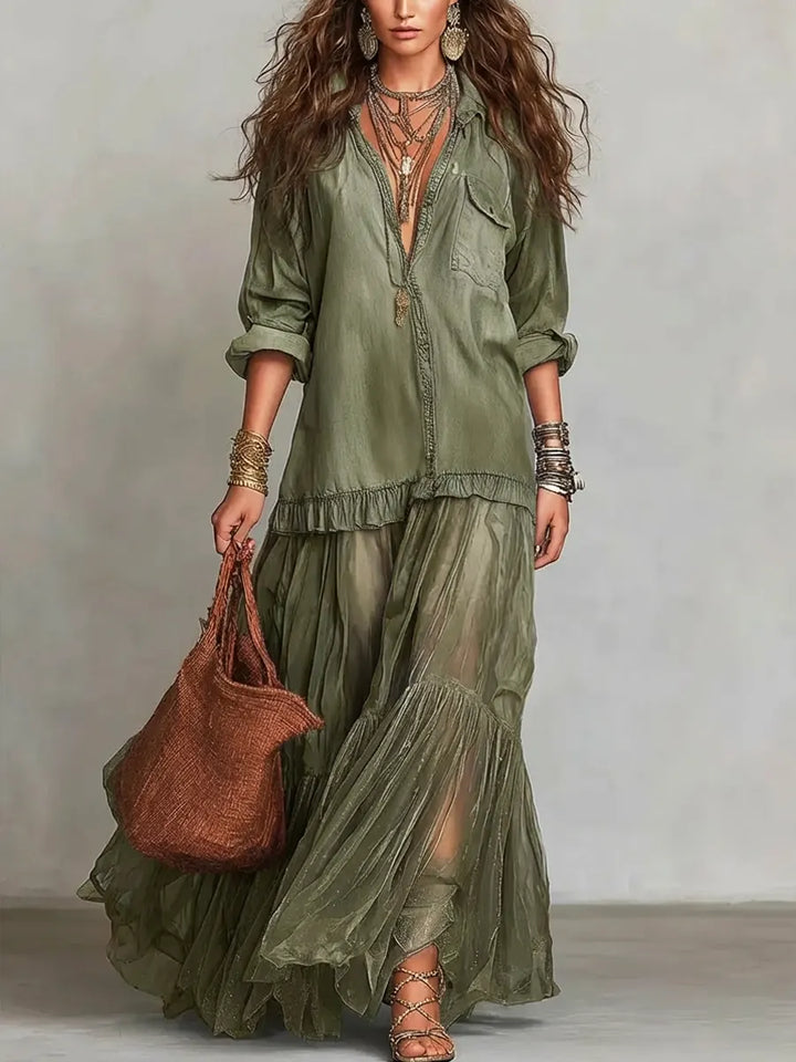 Women's Retro Lapel | Artistic Casual Long Dress