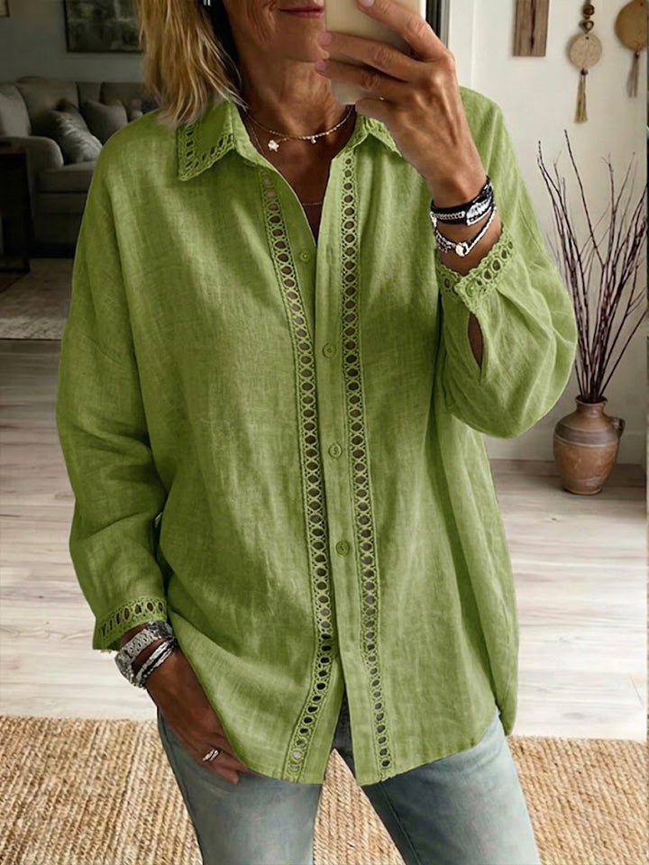 Casual Long-Sleeve Shirt with Spliced Cutout Webbing Detail