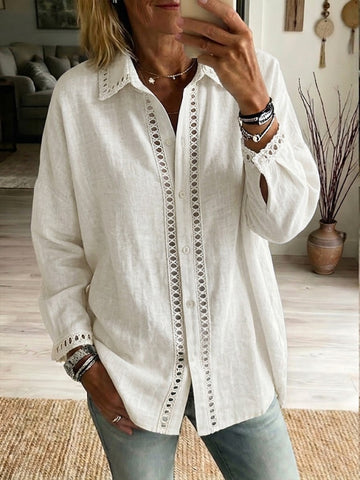 Casual Long-Sleeve Shirt with Spliced Cutout Webbing Detail