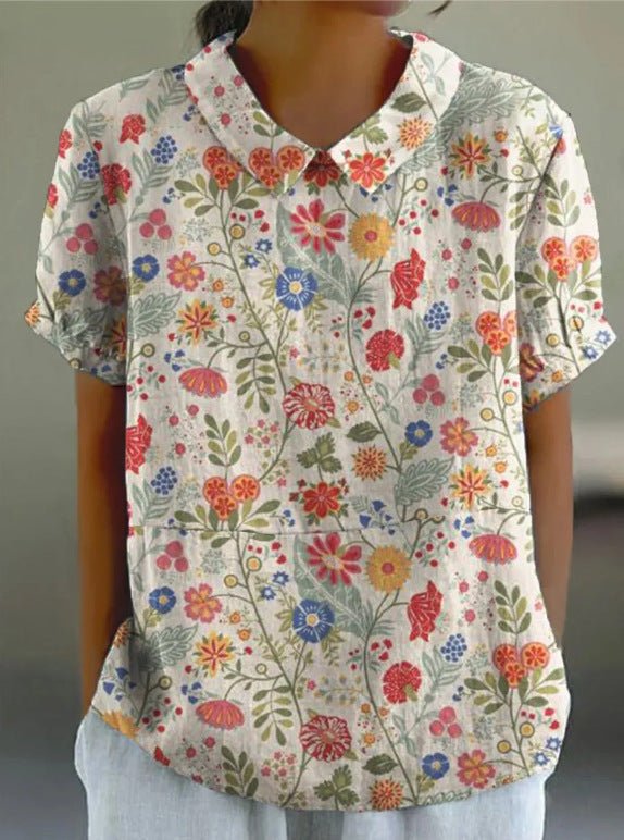 Short-Sleeve Floral Blouse | Peter Pan Collar & Lightweight Cotton | Everyday Casual