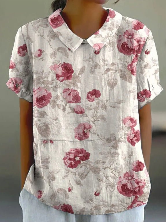 Short-Sleeve Floral Blouse | Peter Pan Collar & Lightweight Cotton | Everyday Casual