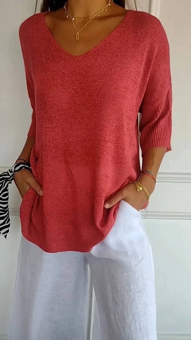 Alva™ | Knitted Spring Top with V-Neckline